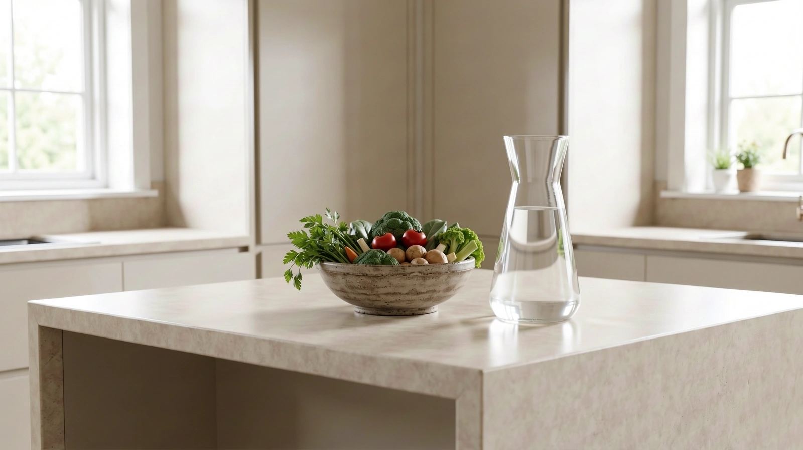 Minimalistische Küche mit frischem Gemüse